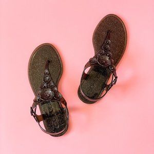 NEW! Coach Tea Rose Black Jelly Sandals Si…